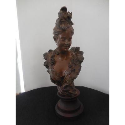 Elegant Patinated Bronze Bust 1900 Signed Bruyneel Paris