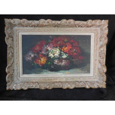 Louis Pastour (1876-1948) Oil On P. Still Life Of Flowers Frame Sg And Dated 44