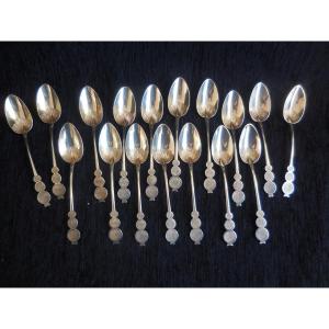 Service Of 17 Coffee Spoons In Vermeil Minerva Hallmark Louis Philippe Nineteenth Century 275g