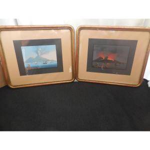 Pair Of Neapolitan Gouaches Original Frames Nineteenth Time