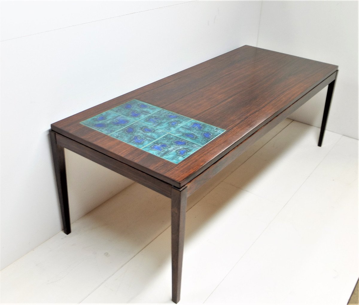 Table Basse Scandinave 1960, En Palissandre Et Carreaux De Céramique-photo-3