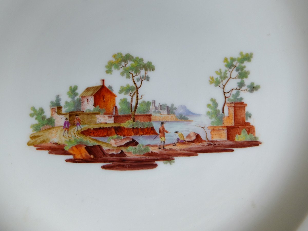 Niderviller 18th Century, Porcelain Dish Decorated With Landscapes-photo-4