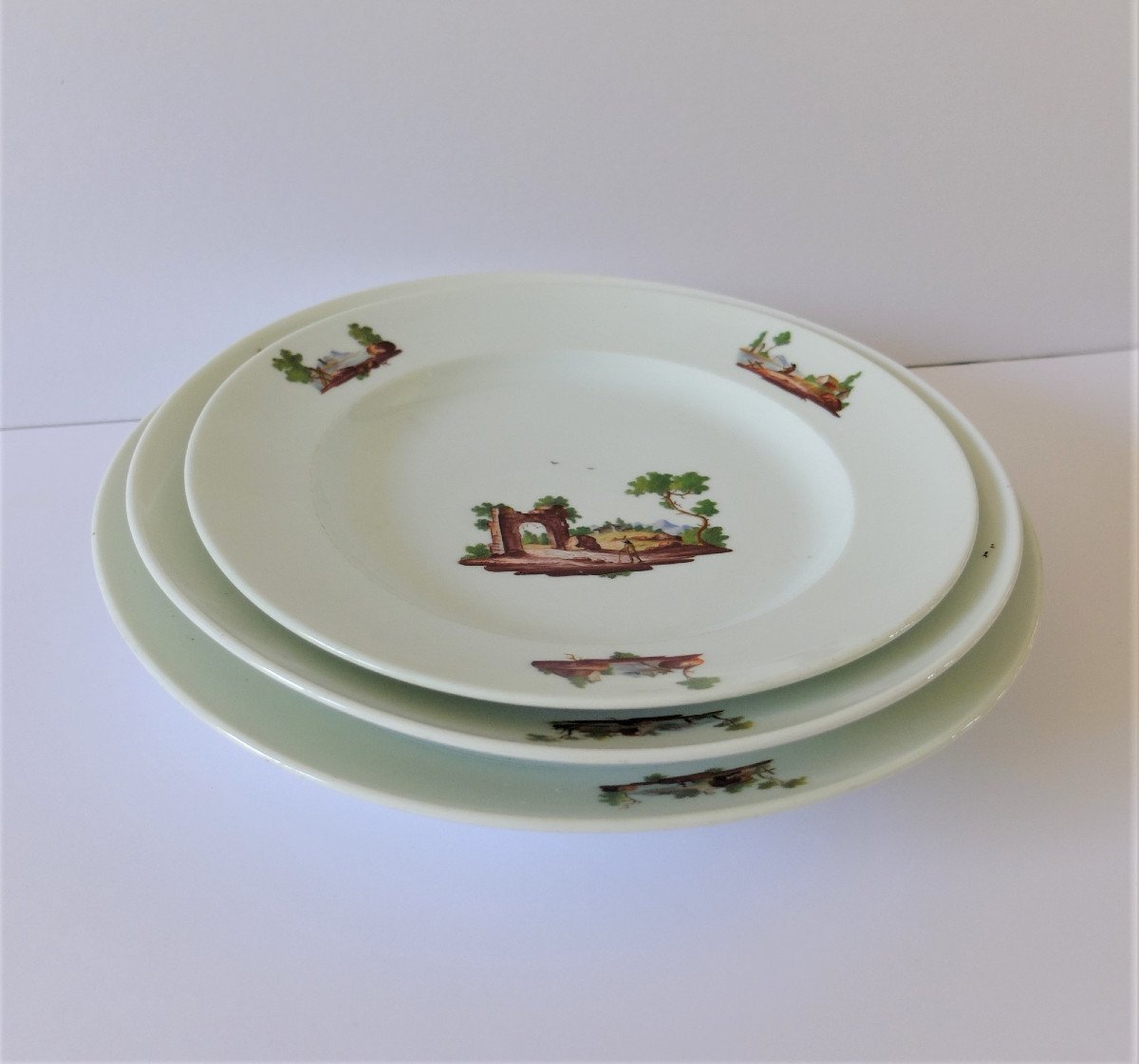 Niderviller 18th Century, 2 Porcelain Plates Decorated With Landscapes-photo-1