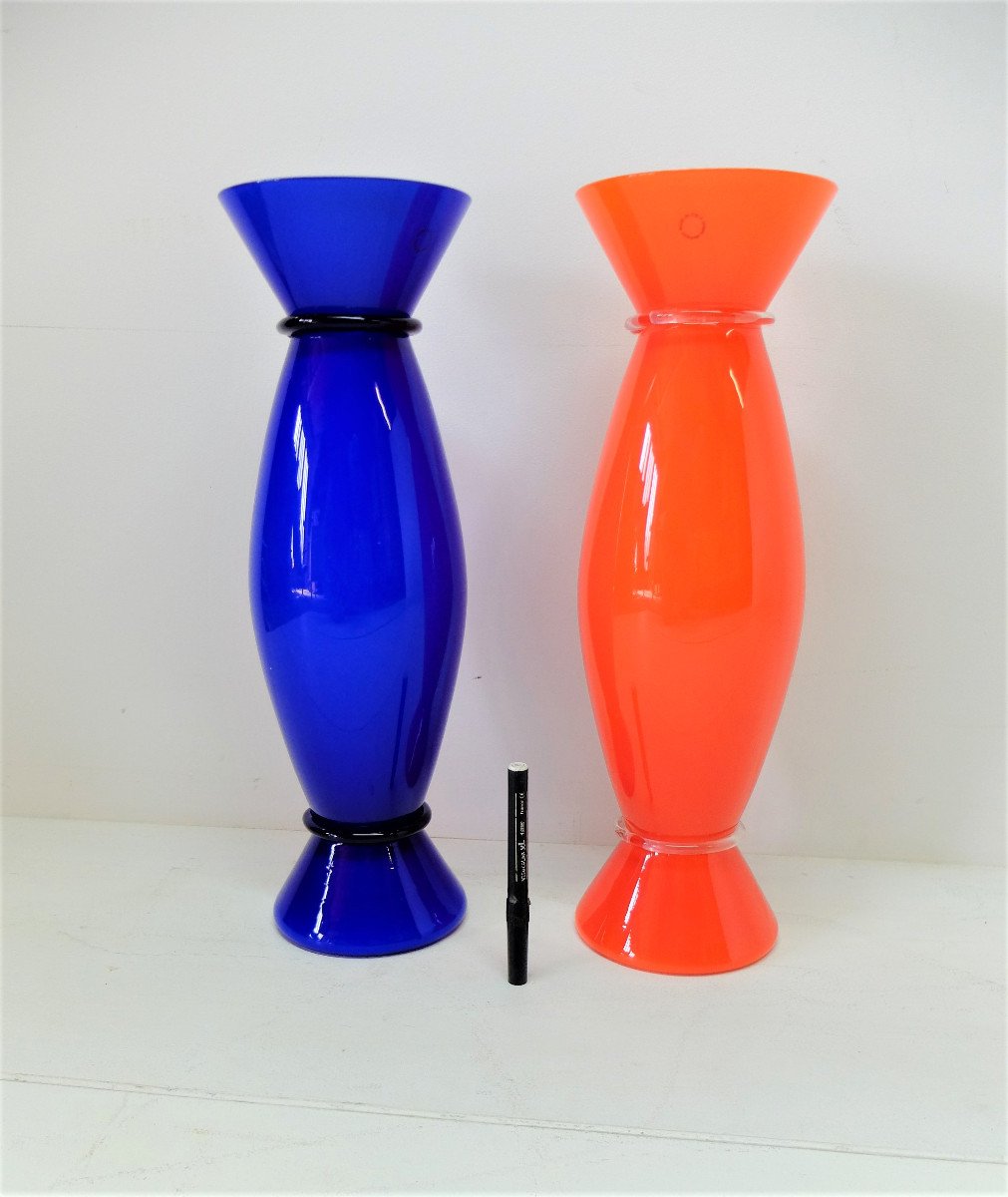 Alessandro Mendini For Venini Murano, Pair Of Signed Vases-photo-4