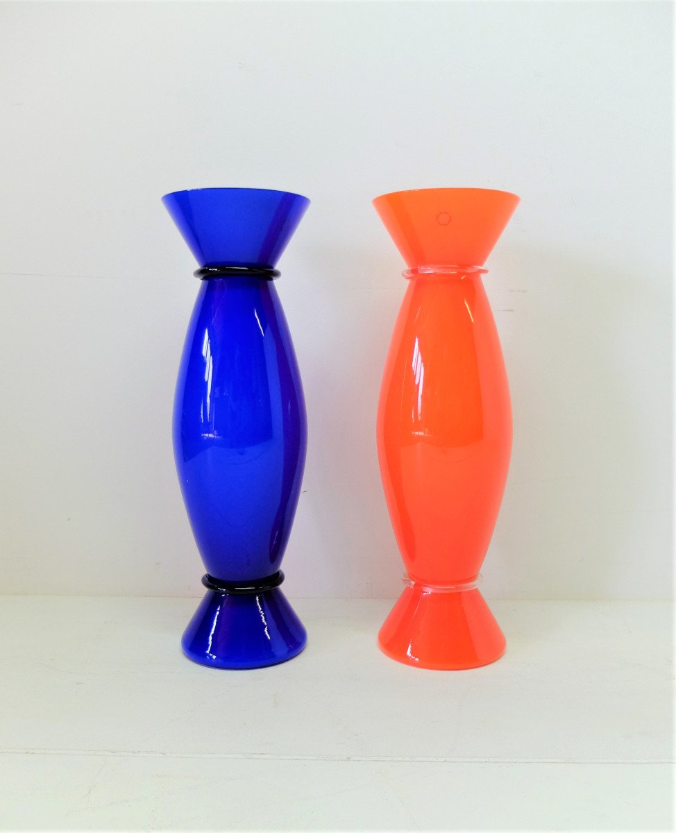 Alessandro Mendini For Venini Murano, Pair Of Signed Vases