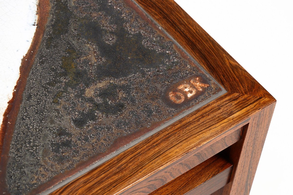 Grande Table Basse Scandinave 1960, Ole Bjorn Krüger En Palissandre Et Céramique-photo-3