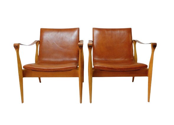 Pair Of Safari Armchairs By Karen And Ebbe Clemmensen, Denmark 1960-photo-4