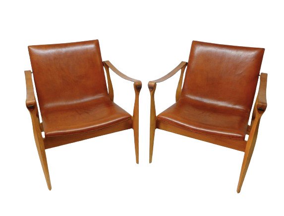 Pair Of Safari Armchairs By Karen And Ebbe Clemmensen, Denmark 1960
