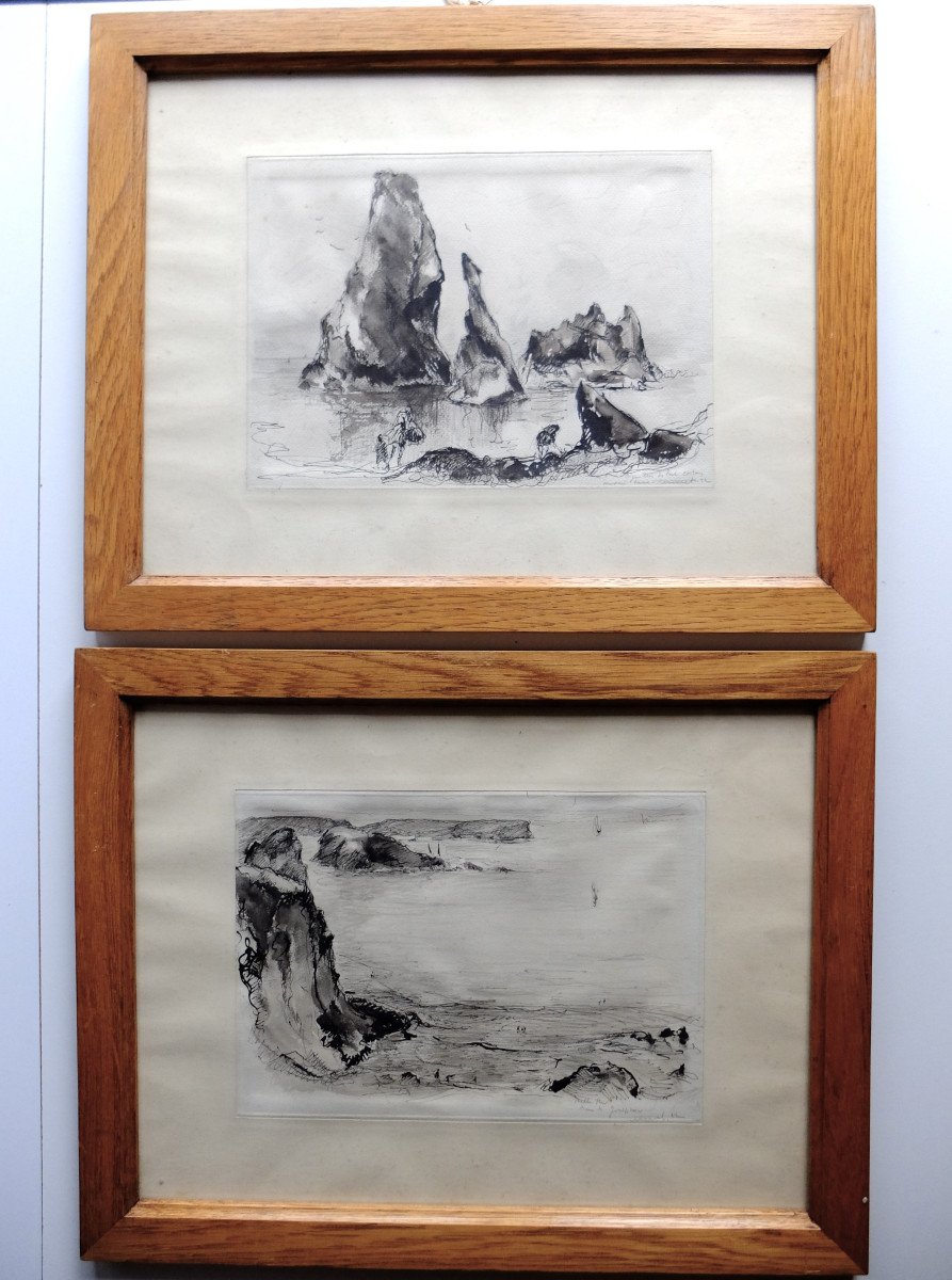 2 Encres Sur Papier, Belle Ile en mer, Signée S Et Datées 1932