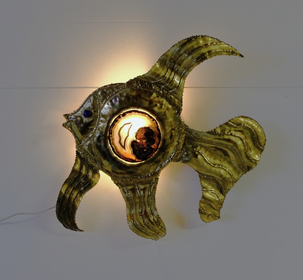 Henri Fernandez, Applique Poisson En Laiton, Signée-photo-4
