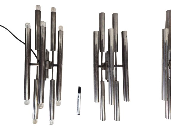 3 grandes appliques en laiton nickelé, 1960.-photo-2