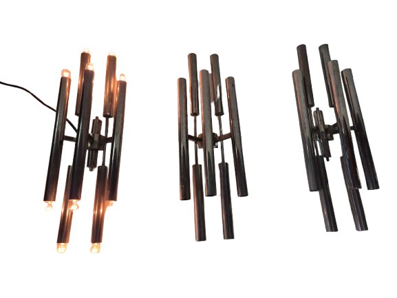3 grandes appliques en laiton nickelé, 1960.-photo-3