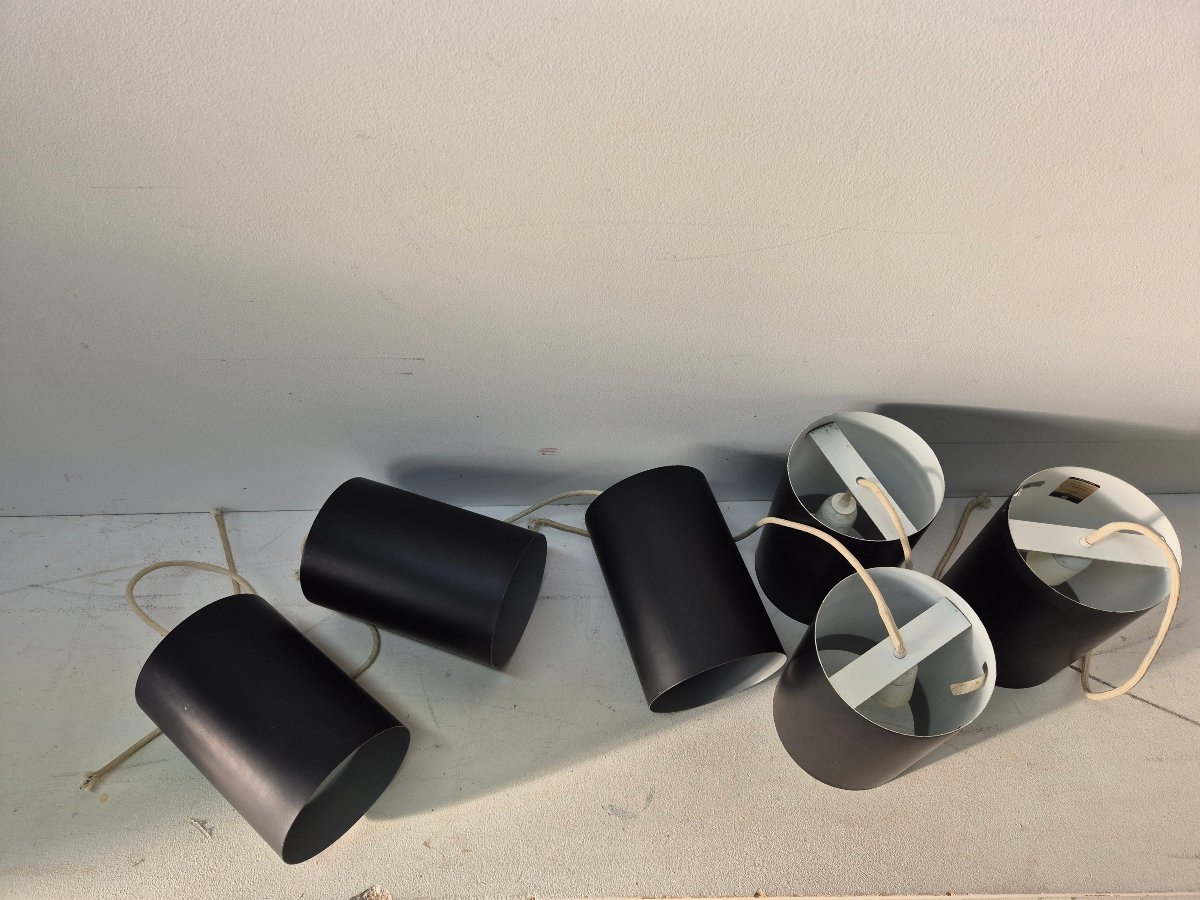 6 Louis Poulsen "pipe" Pendant Lights, 1960s, Lacquered Steel-photo-1