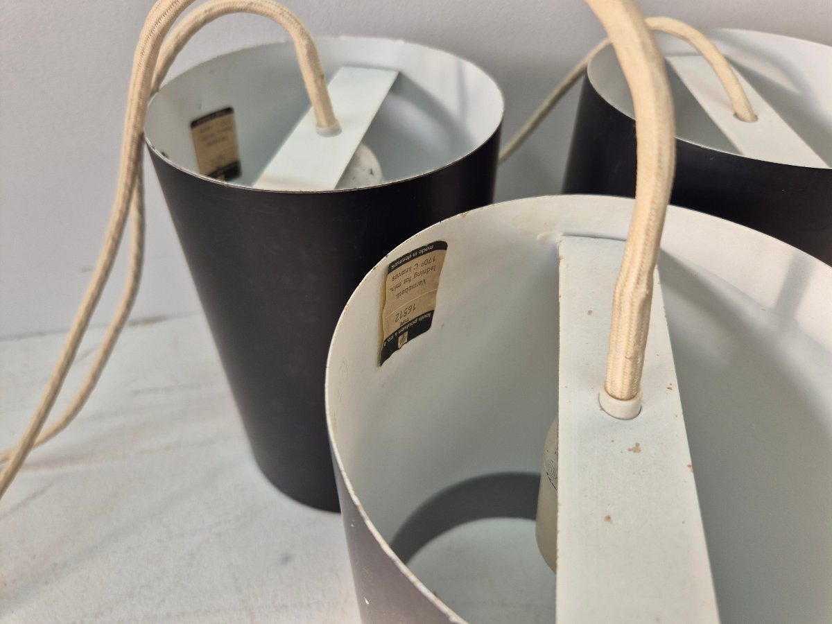 6 Louis Poulsen "pipe" Pendant Lights, 1960s, Lacquered Steel-photo-4