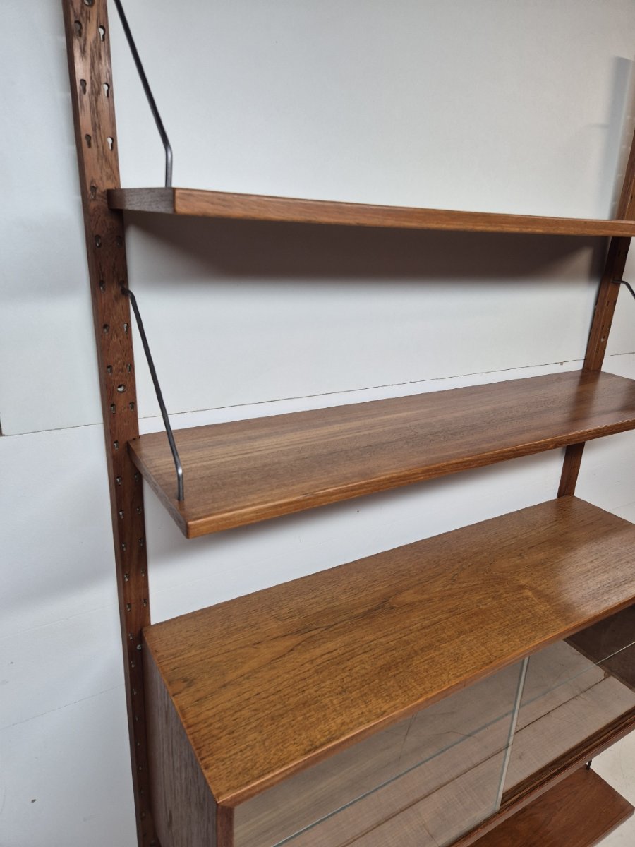 Teak Shelving System With Glass Case, Marked Made In Denmark, 1960-photo-3