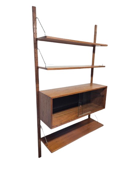 Teak Shelving System With Glass Case, Marked Made In Denmark, 1960-photo-2