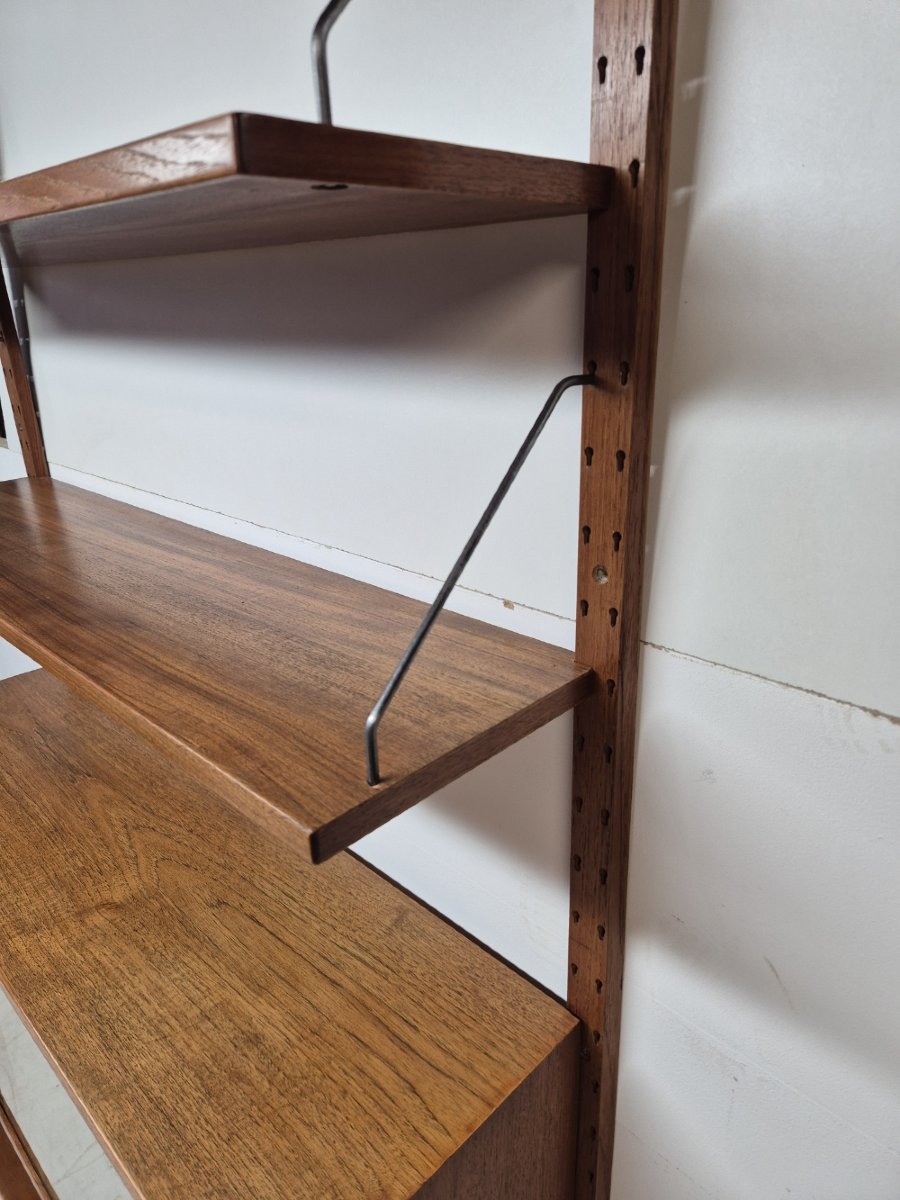 Teak Shelving System With Glass Case, Marked Made In Denmark, 1960-photo-3