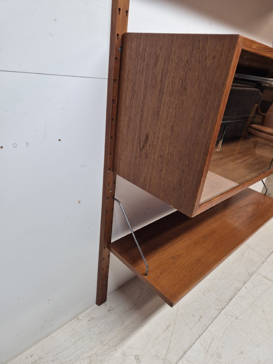 Teak Shelving System With Glass Case, Marked Made In Denmark, 1960-photo-5
