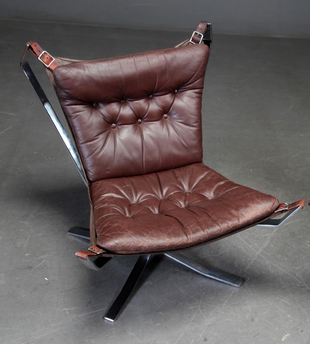Paire De Fauteuils Falcon, Vers 1970 En Acier Et Cuir, Ressel Sigurd-photo-2
