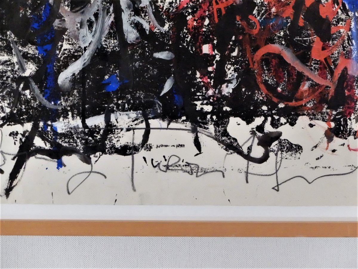 Gouache expressionniste Abstraite Signée Hans Kaiser Et Datée 1963-photo-2