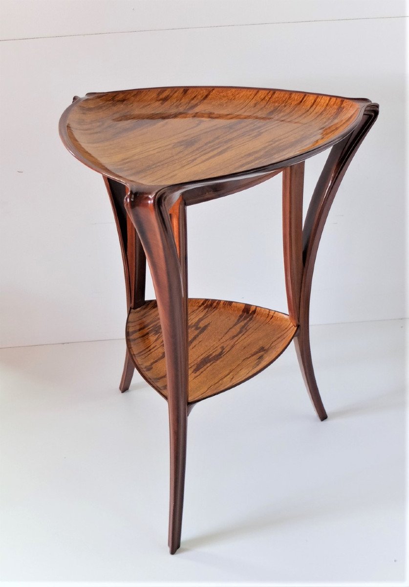 Louis Majorelle Tripod Pedestal Table In Snake Wood And Mahogany, Circa 1900