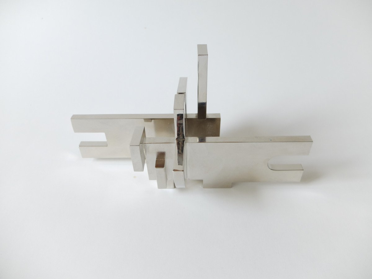 Marino Di Teana 1920-2012 , Sculpture En Laiton Chromé, "Parcours sans fin", 1967.-photo-4
