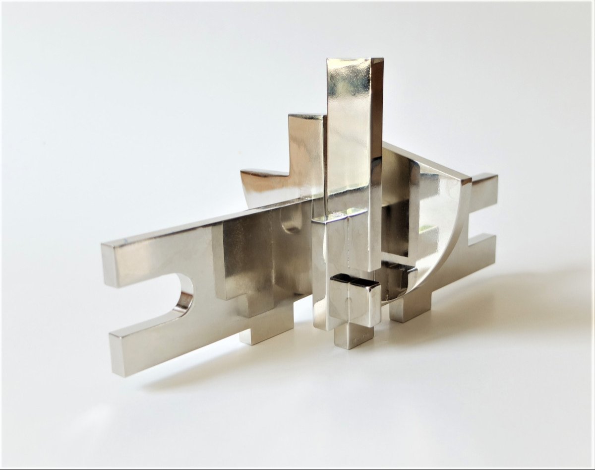 Marino Di Teana 1920-2012 , Sculpture En Laiton Chromé, "Parcours sans fin", 1967.-photo-4