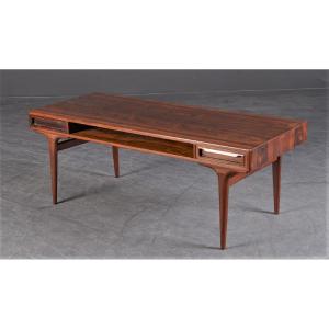 Scandinavian Coffee Table 1960, In Rosewood With Two Drawers And A Niche