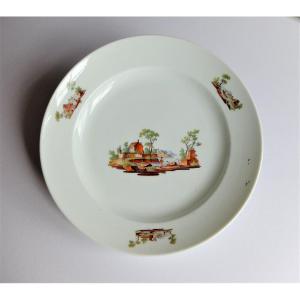 Niderviller 18ème Siècle, Plat En Porcelaine Décors De Paysages