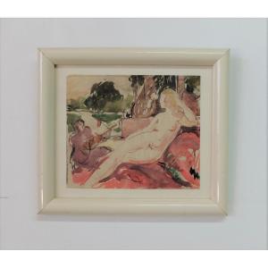 Eugène Robert Poughéon (1886-1955), Watercolor Signed Around 1930