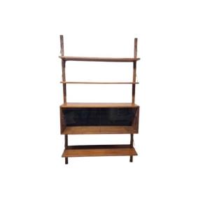 Teak Shelving System With Glass Case, Marked Made In Denmark, 1960
