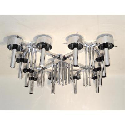 Very Large Ceiling Light Chromed Steel 1970