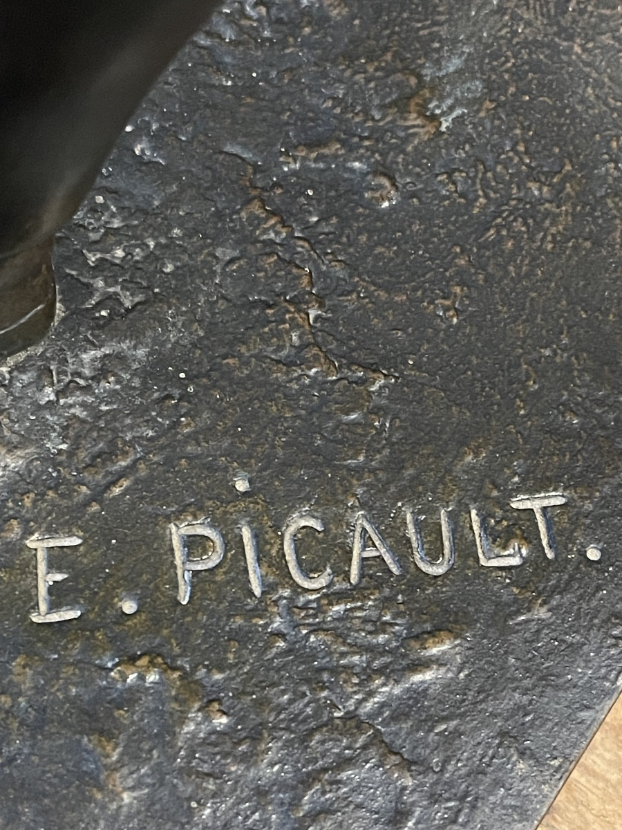 Grande sculpture en bronze " Soldat au mousquet " de Picault-photo-6
