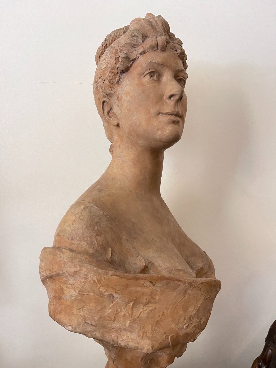 Grande Sculpture Buste Femme Terre Cuite-photo-3