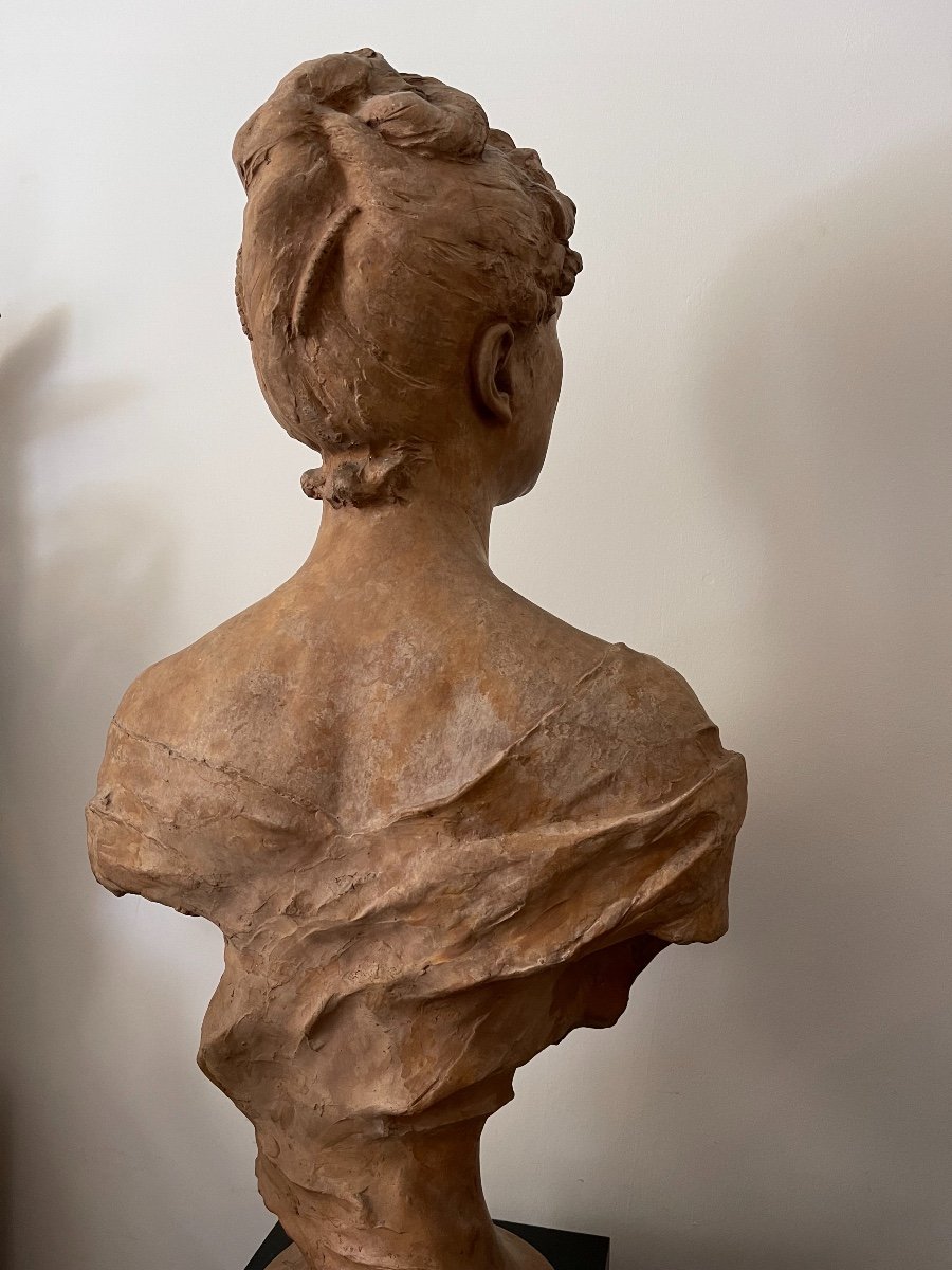Grande Sculpture Buste Femme Terre Cuite-photo-1