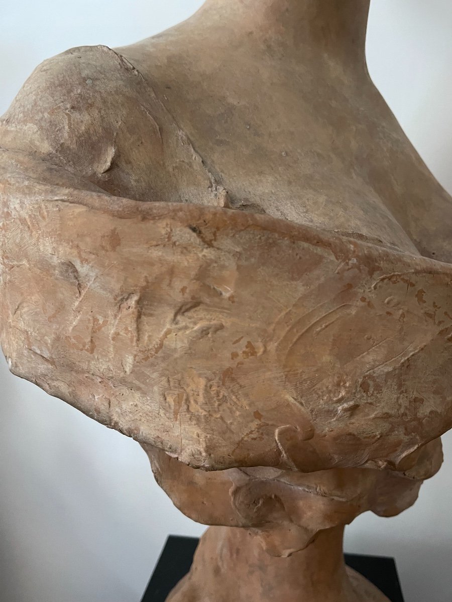 Grande Sculpture Buste Femme Terre Cuite-photo-2