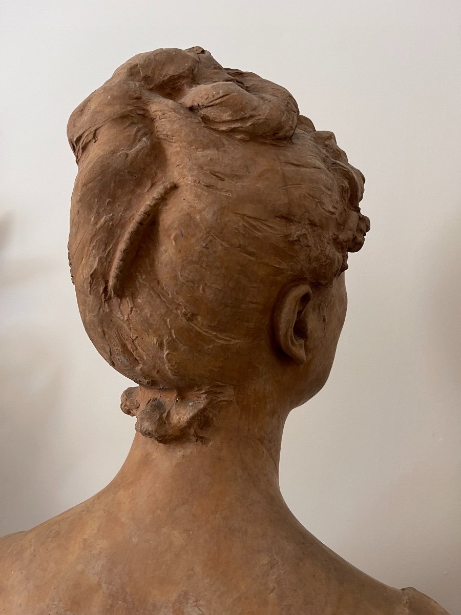 Grande Sculpture Buste Femme Terre Cuite-photo-4