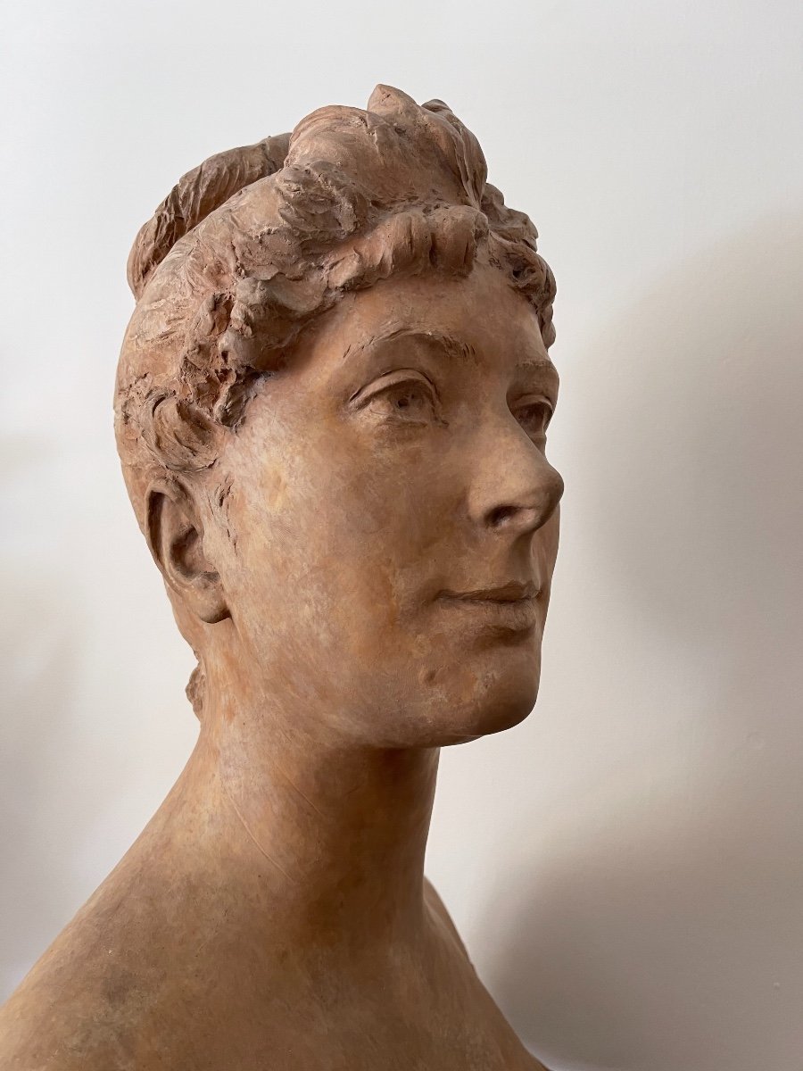 Grande Sculpture Buste Femme Terre Cuite-photo-6
