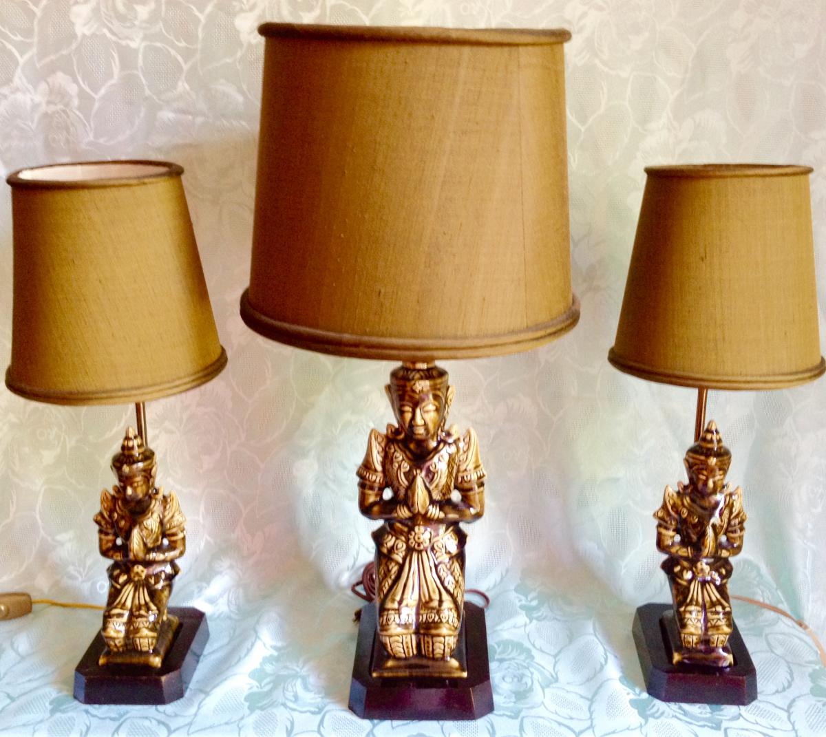 Trio Lamps "buddha" Ceramic Celadon