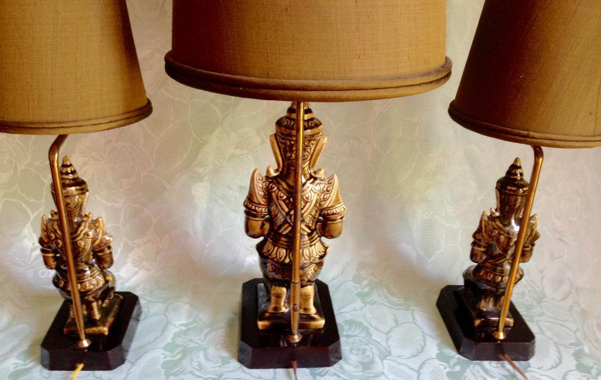 Trio Lamps "buddha" Ceramic Celadon-photo-2