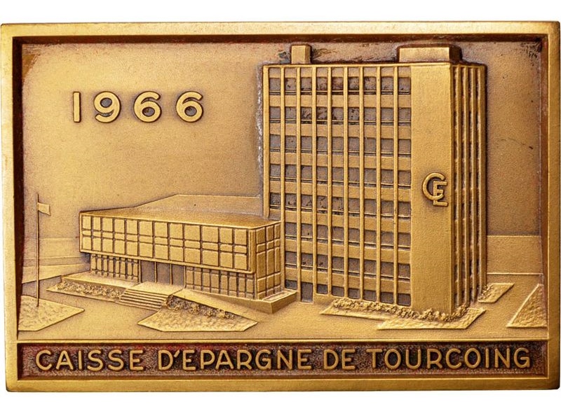 "plaque Or Medal In Bronze Tourcoing Savings Bank 1966"-photo-2