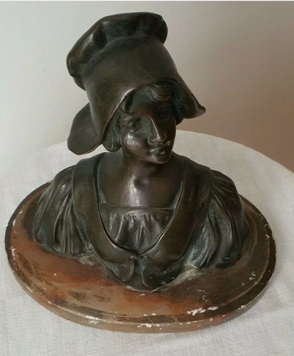 Sculpture Statue Buste Bronze Signé   Art Nouveau 1907-photo-3