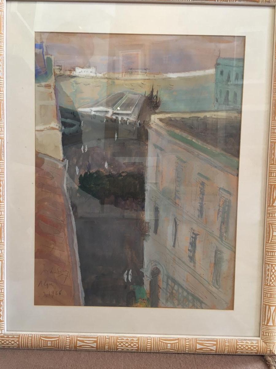 Vue d'Alger, aquarelle gouachée De Laurent Escap, 1966