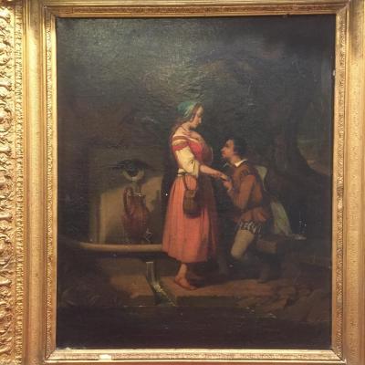 Auguste Glaize ( 1807-1893). Huile Sur Toile. Sujet Probable: " Rencontre De Faust Et Marguerit