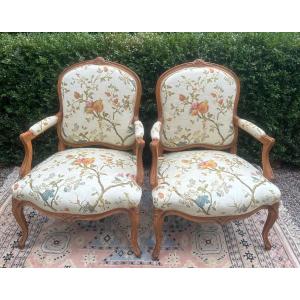 Pair Of Louis XV Armchairs With Back To The Queen