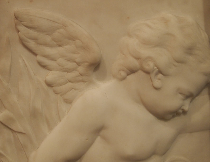 Bas-relief In White Marble, Putto With A Bird-photo-2