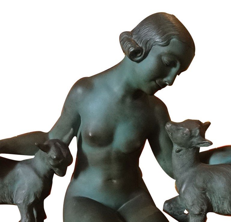 Terracotta, Nude With Goats By Lucien Alliot-photo-2