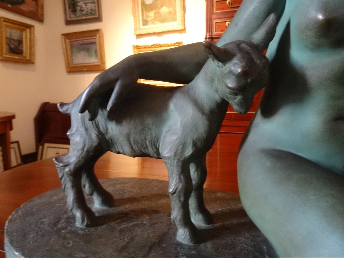 Terracotta, Nude With Goats By Lucien Alliot-photo-3