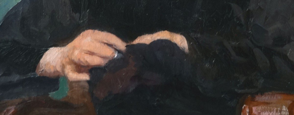 Huile Sur Carton,Femme Cousant Par Gilbert De Guinguand-photo-4