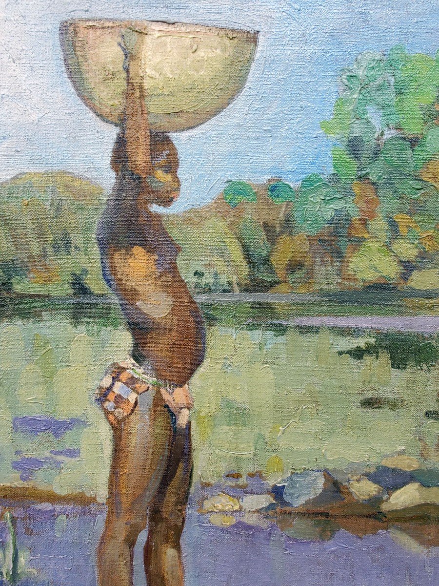 Huile Sur Toile,  Jeune Africain Par Henri Dufaux -photo-3